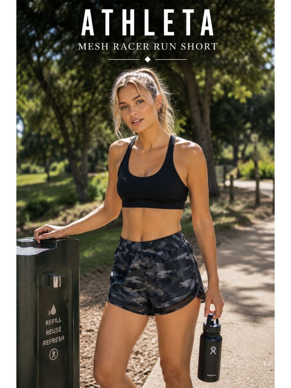 Athleta Mesh Racer Run Short 4” Camo Black Grey Workout Running S Gym Gorpcore
